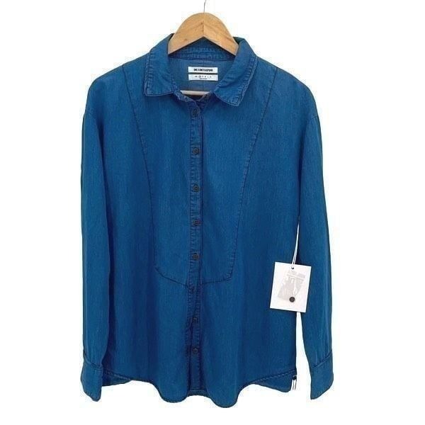 One Teaspoon Womens Button Front Chambray Oversized Bahama Tux Shirt Blue XS NWT