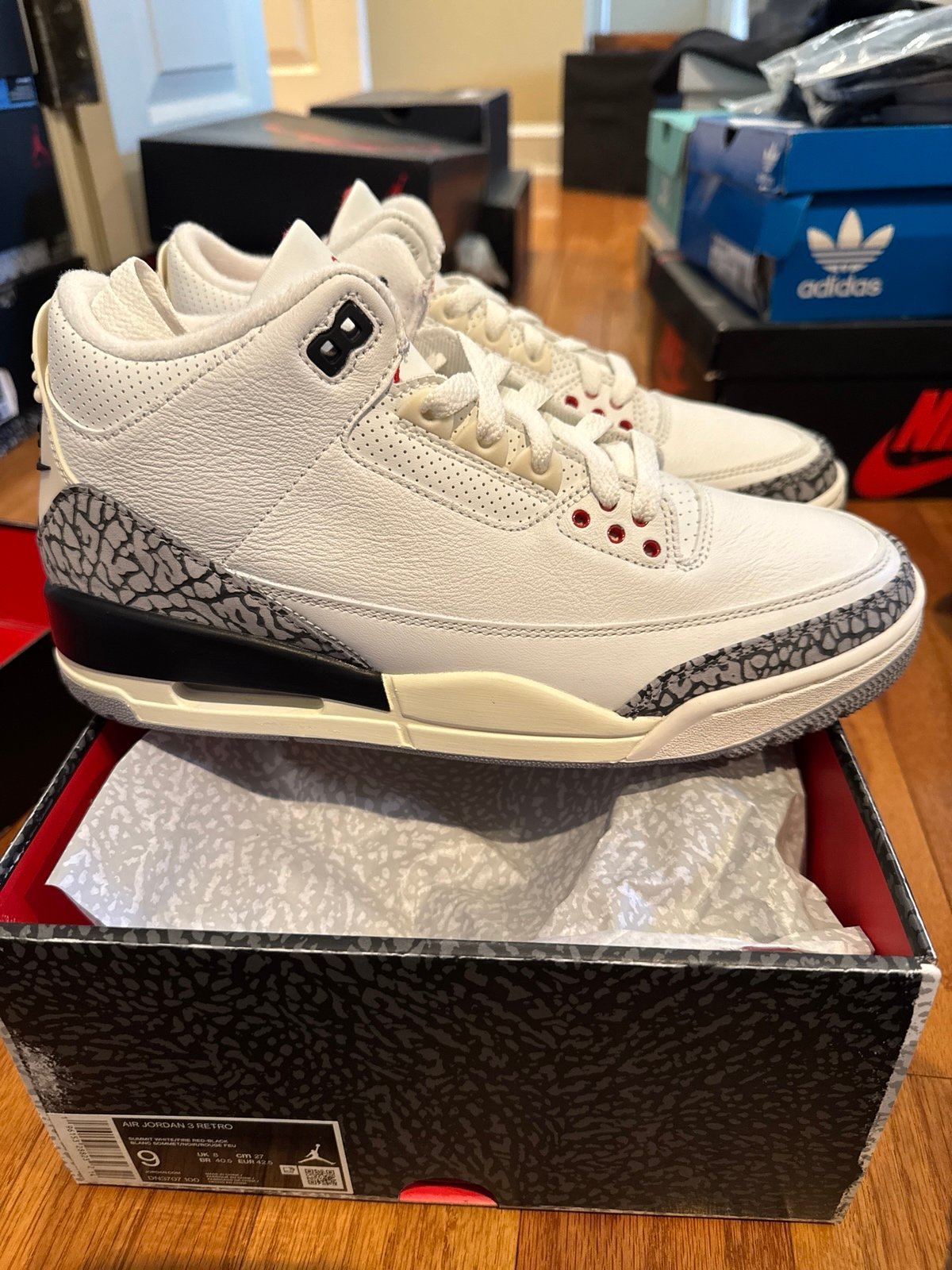 Jordan 3 Retro “White Cement Reimagined” Men’s size 9.