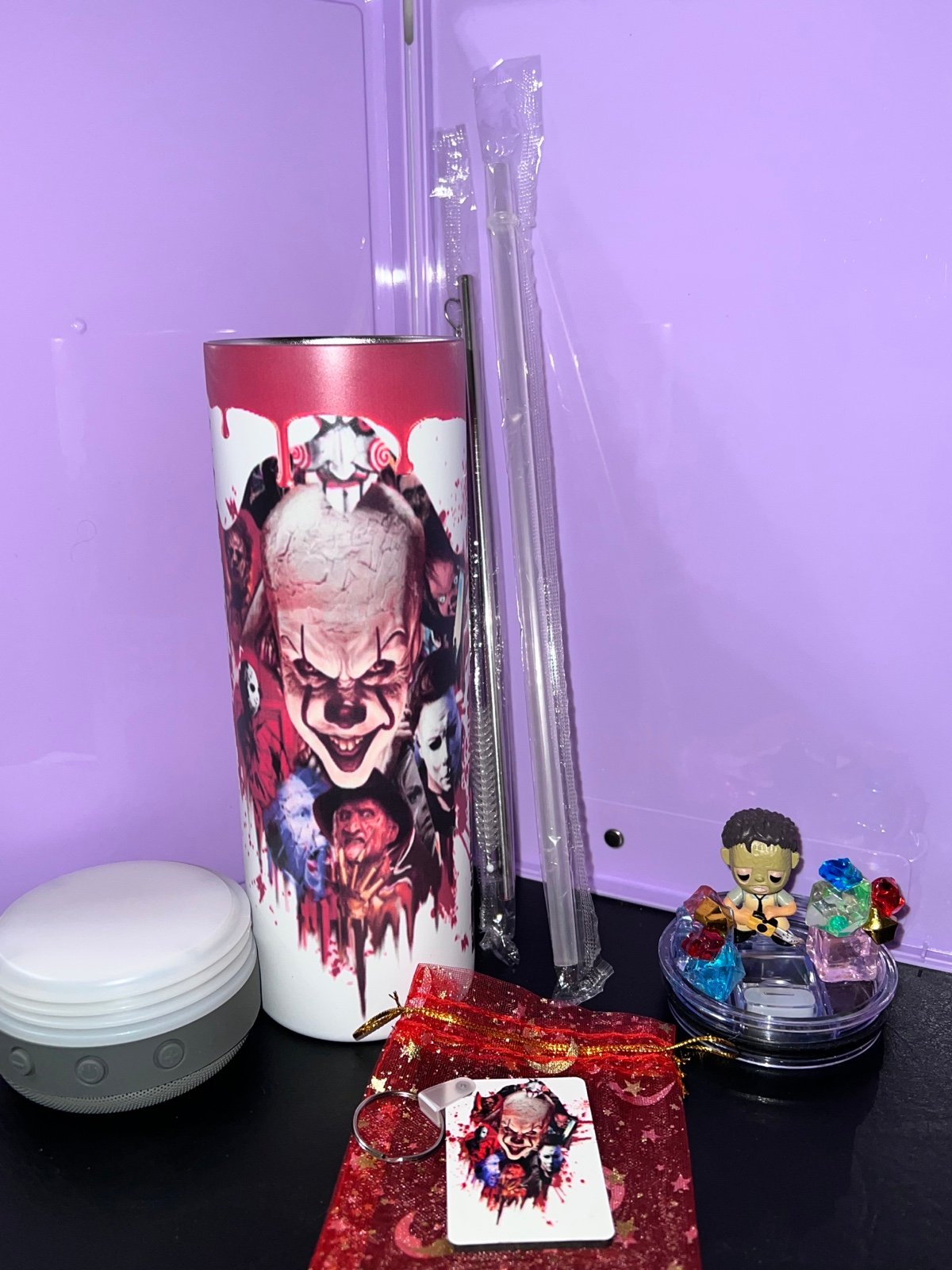 Texas chainsaw massacre speaker tumbler glow lid