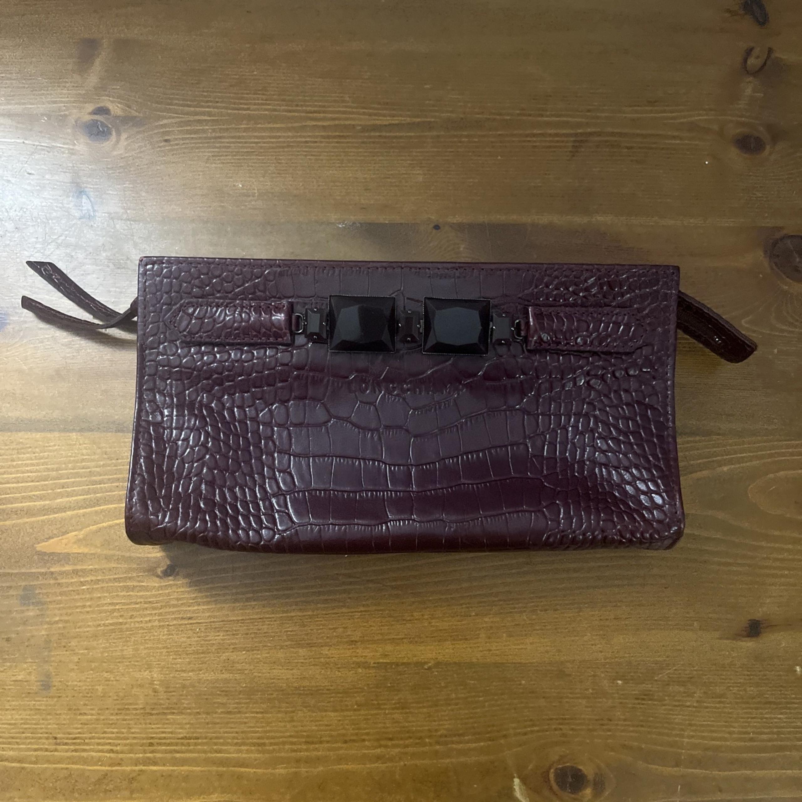 Longchamp by Kate Moss Croc Embossed Calf Leather Clutch Purse