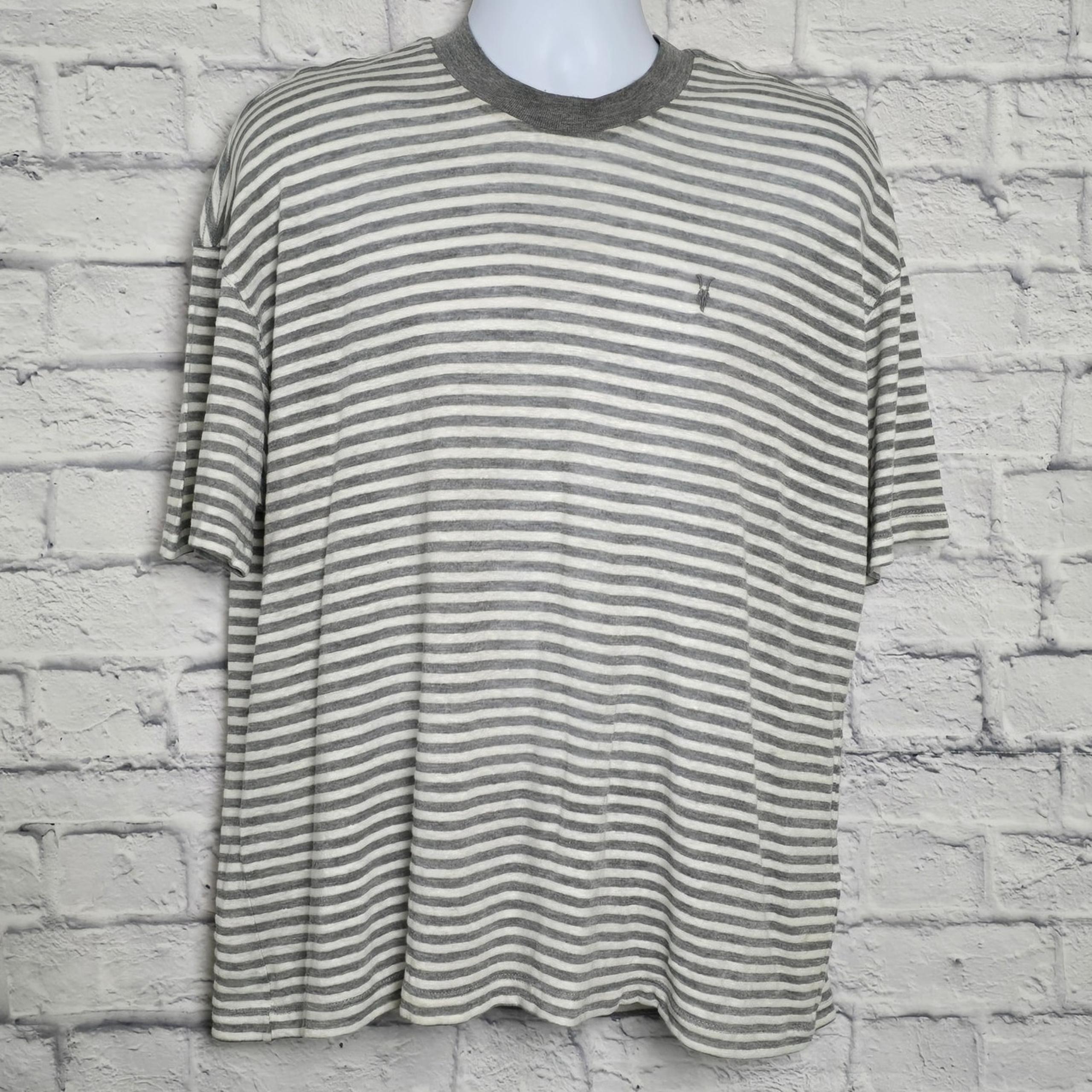 Allsaints Shirt Mens Size Large Gray Stripe Linen Blend Tee
