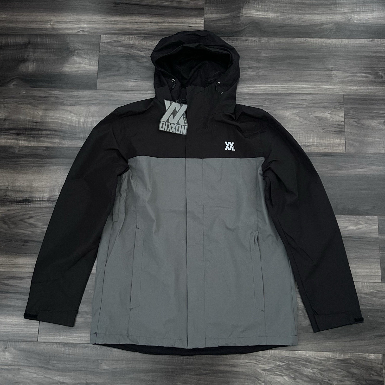 Dixxon Flannel Tech Jacket Men's Size Large Waterproof Windbreaker Hooded Gray