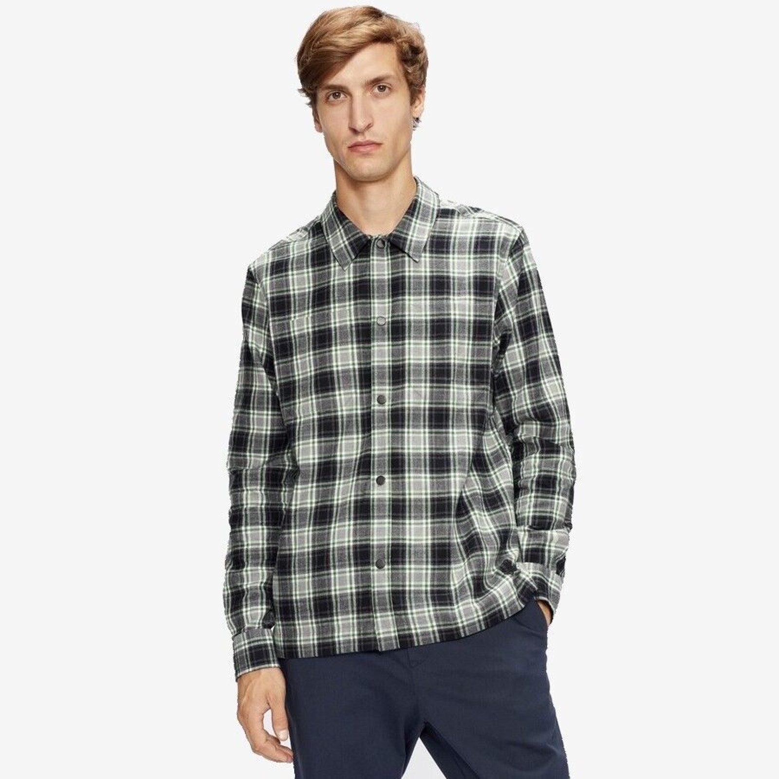 Ted Baker Men's Green Plaid Flannel Cotton Casual Classic Button Shirt Size XL