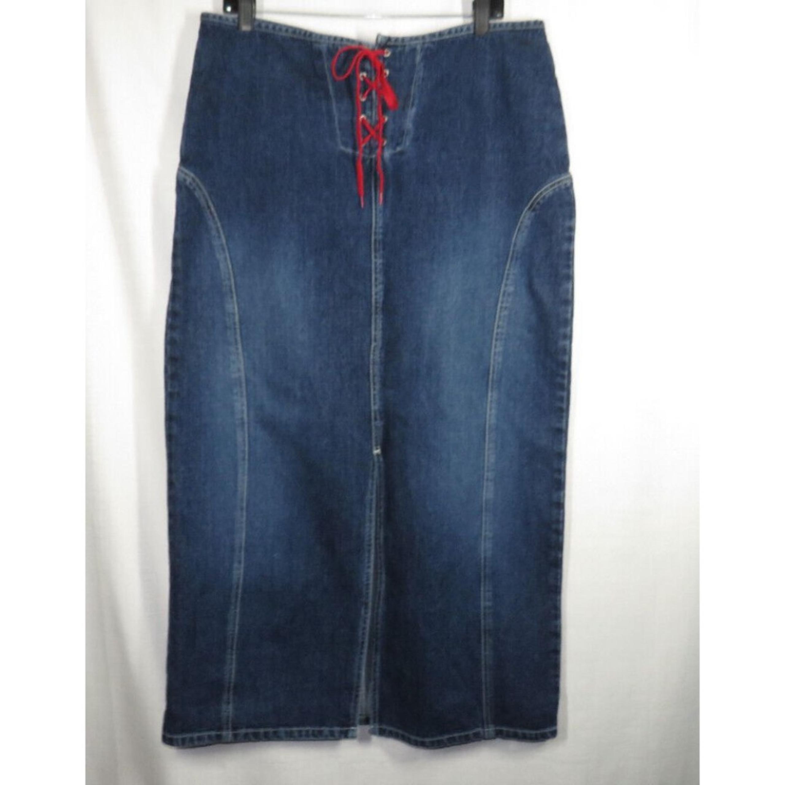 Tommy Hilfiger Vintage Women's Lace Up Denim Jean Maxi Skirt Size 14