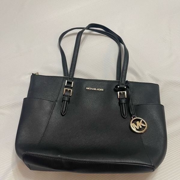 Michael Kors Black Charlotte Large Shoulder Tote Purse Handbag