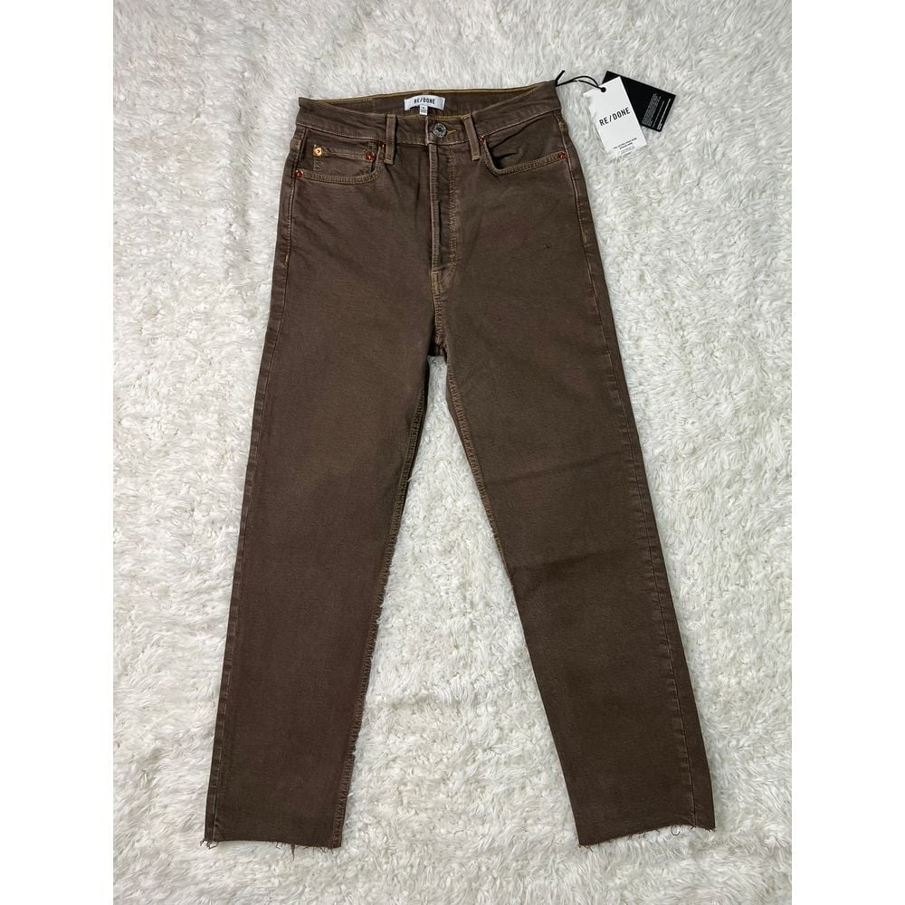 RE/DONE 70's High Rise Straight Leg Brown Jeans Raw Hem Denim Size 26 NWT