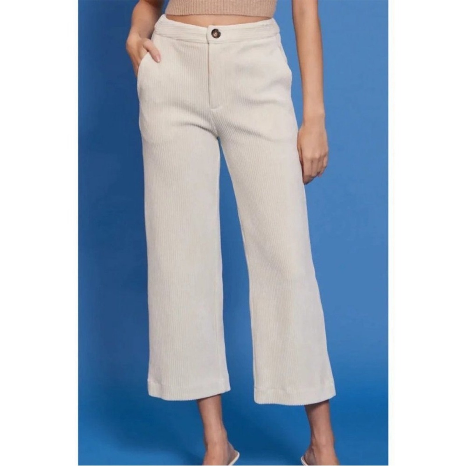 LUCY PARIS Bruna Ivory Pants Stretch Corduroy Crop Size Medium NWT