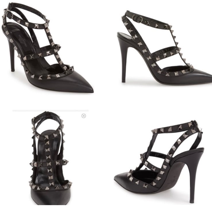 Valentino Noir Rockstud Accents T-Strap Pumps
