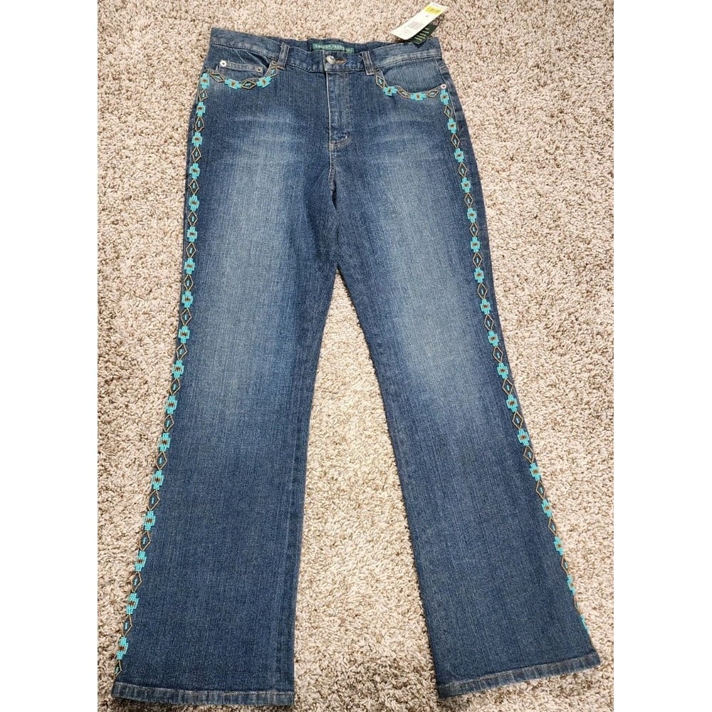 Vtg Ralph Lauren Aztec Southwestern Beaded Bootcut Jeans Womens 8 NWT109