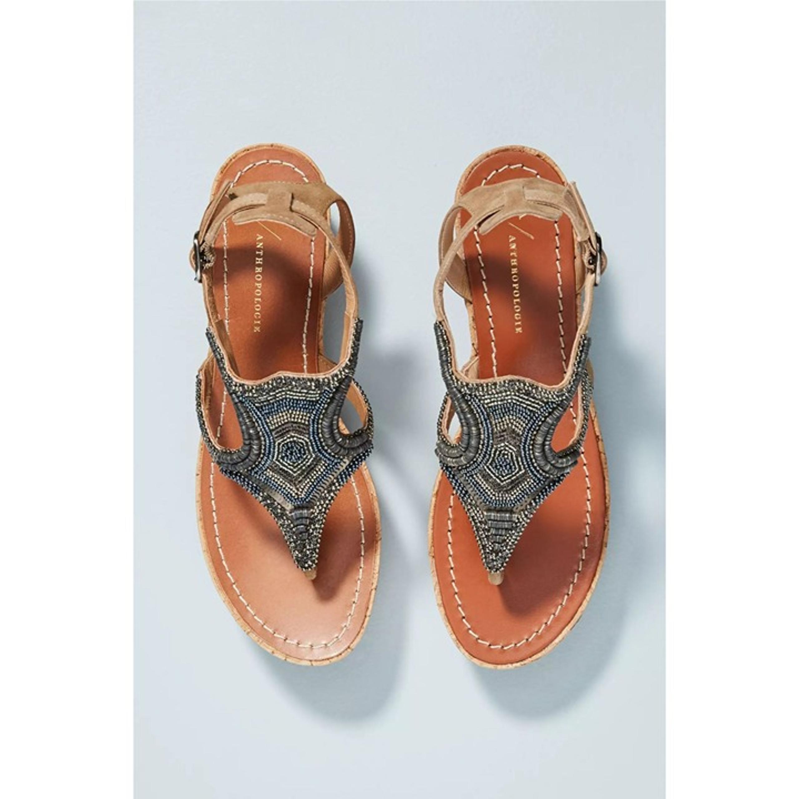 Anthropologie Women's Beaded Cork Gray Platform Sandals size 39 Bohemian