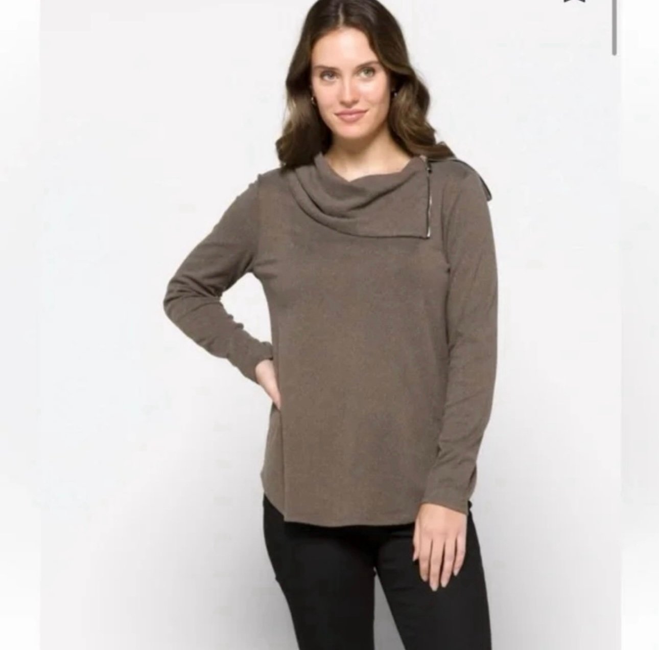 Fortune +Ivy Katelyn Zipper Detail Cowl Neck Knit New Size XL Gray