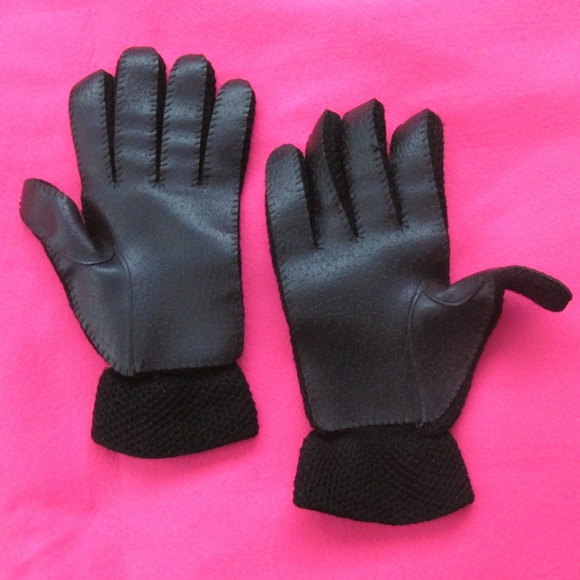vintage black leather knit stretch gloves size 7