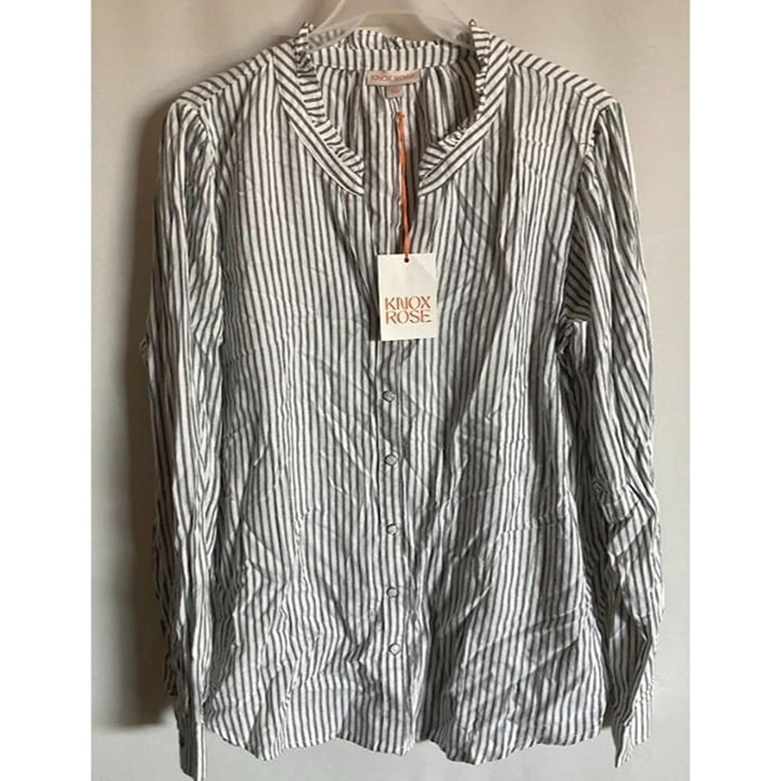 Knox Rose Women's Balloon Sleeve High Neck Shirt White Striped Size XL