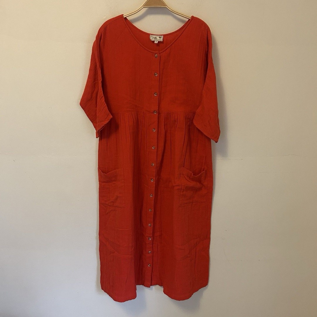 Mille Resort & Travel Dress Midi Oversized Lagenlook Vacation M Slubbed Cotton