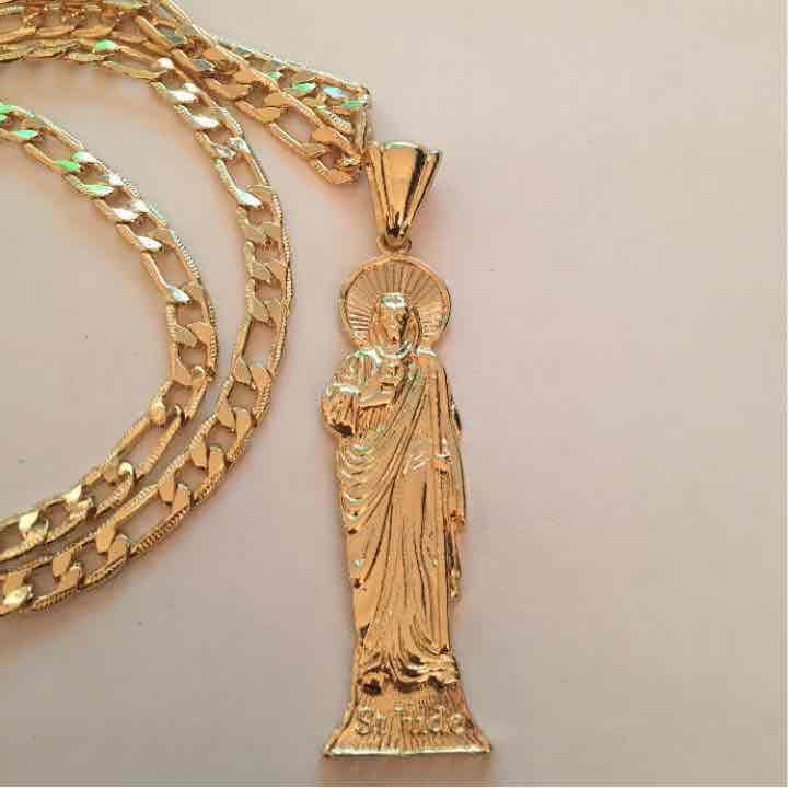 14K Gold Large St Jude Pendant Necklace