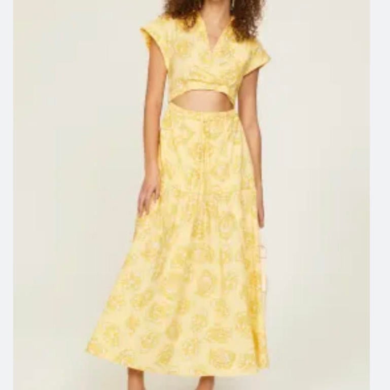 DEREK LAM COLLECTIVE yellow short sleeve paisley cut out maxi dress