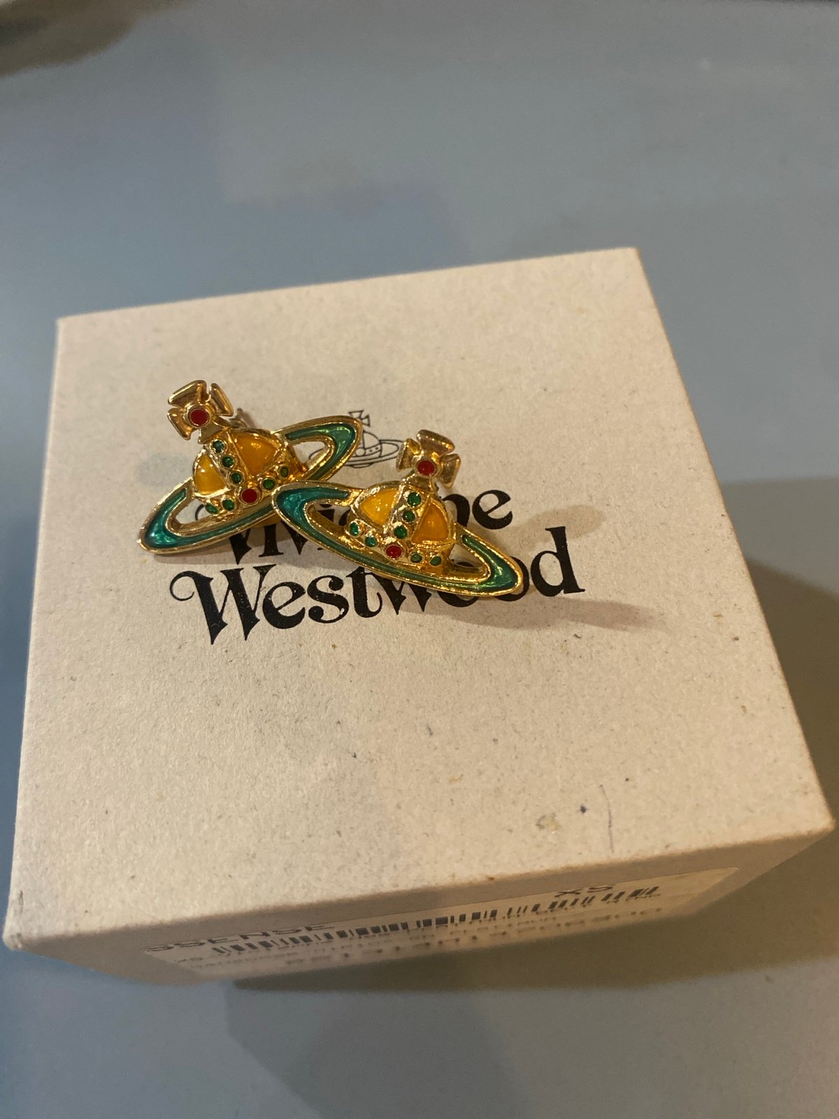Blue Orbit Yellow Saturn Gold Earrings With packing box
