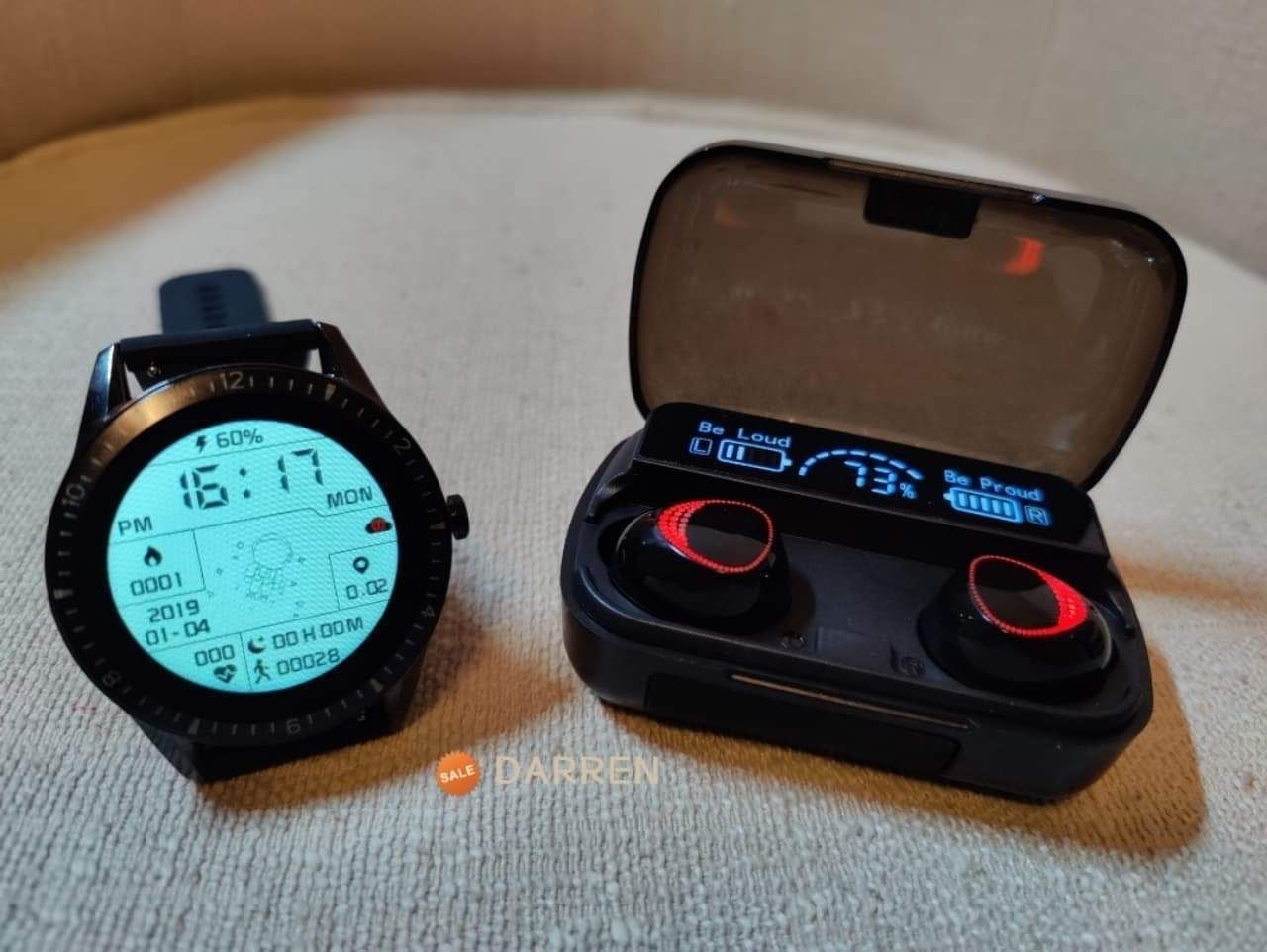 Smart Watch Heart Rate Monitor Bluetooth Call + Wireless Earbuds Earphone