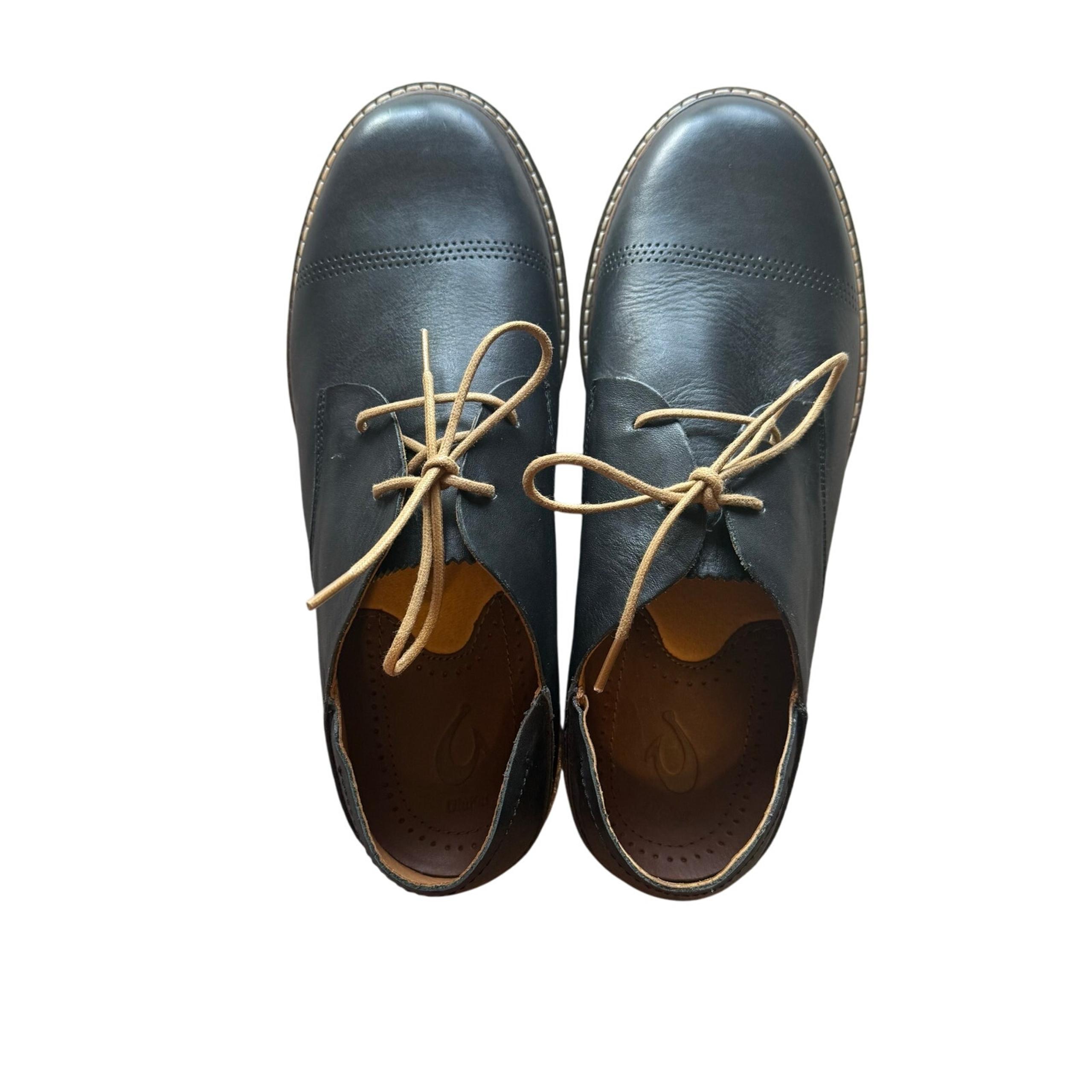 Olukai Men's Walino Oxfords Black Leather Lace-Up Dress Shoes Size 11.5 Comfort