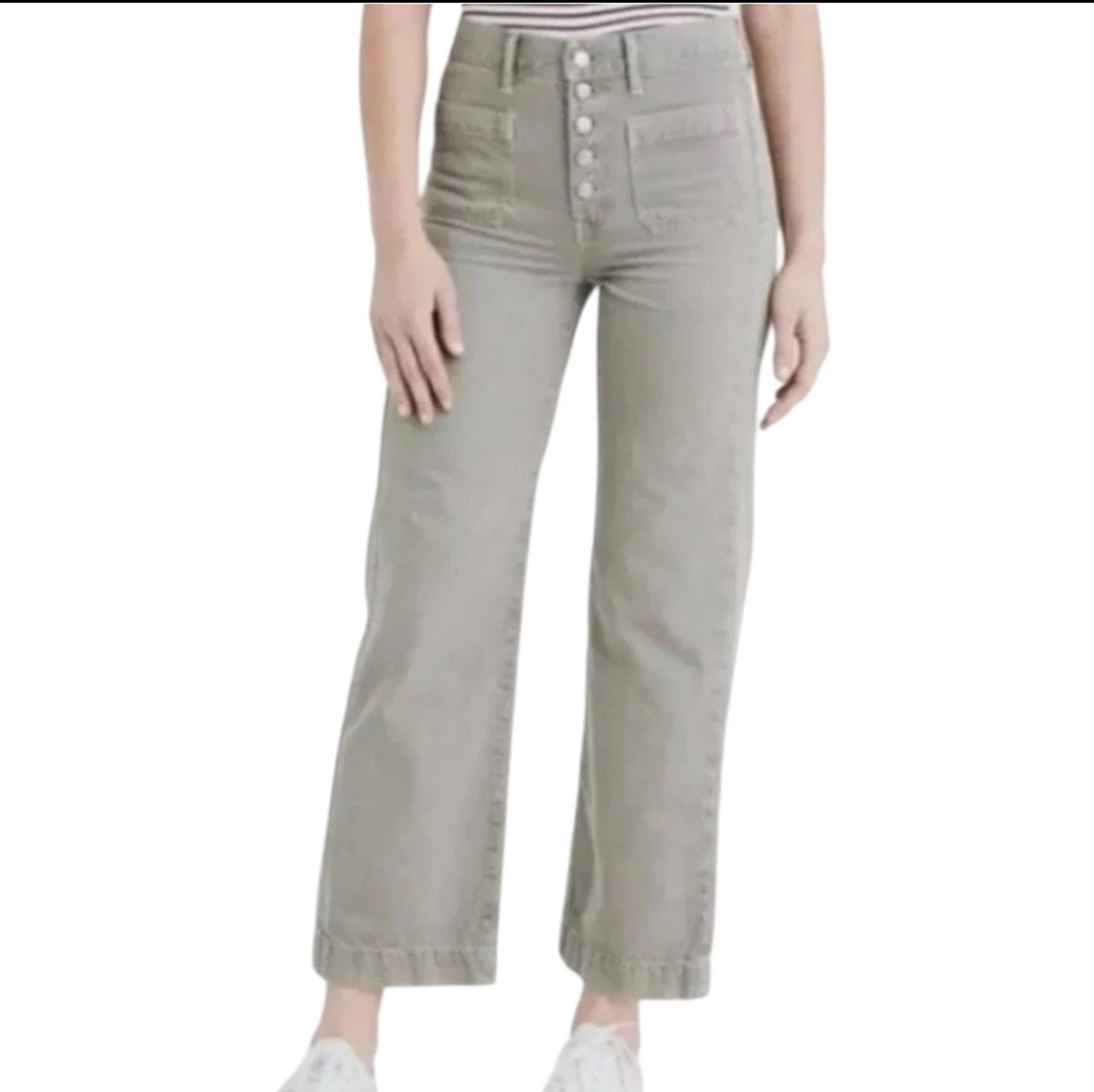 American Eagle High-Waisted Button-Fly Light Moss Green Wide-Leg Jeans Size 0