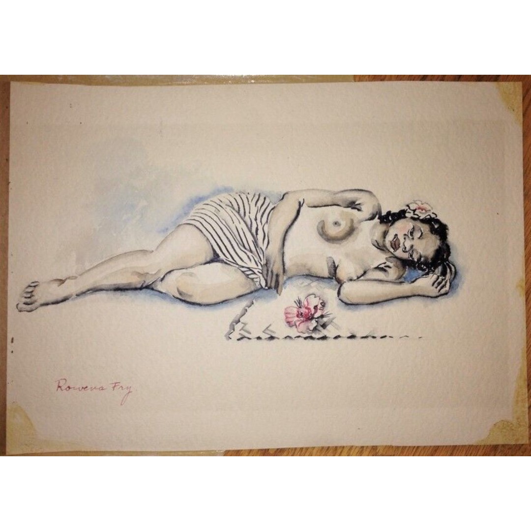 Rowena Fry WPA Era Chicago Modernist African American Nude Woman Watercolor Look