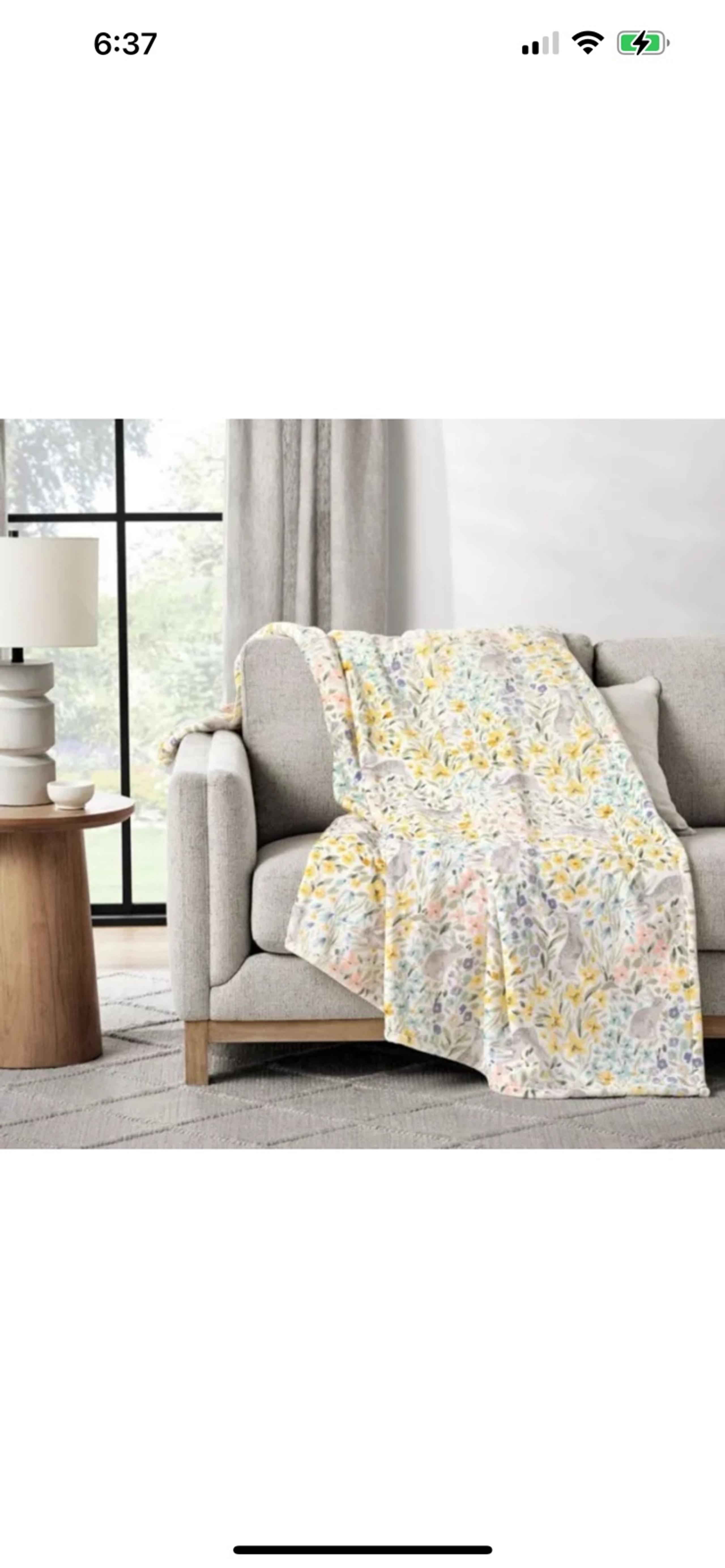 Member's Mark Lounge Throw Blanket Spring Easter Bunny Rabbit Floral 60" x 70"