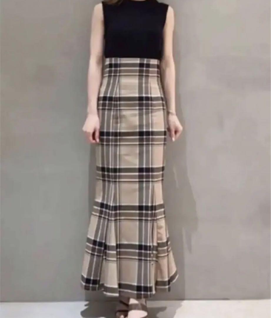 High Waist Tight Hem Flared Check Skirt Size S