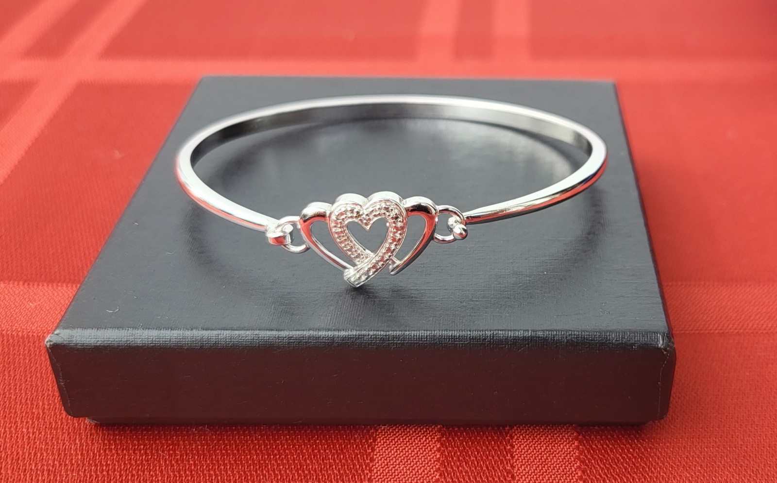 Women's Banter Diamond Accent Triple Heart 925 Sterling Silver Bangle Bracelet