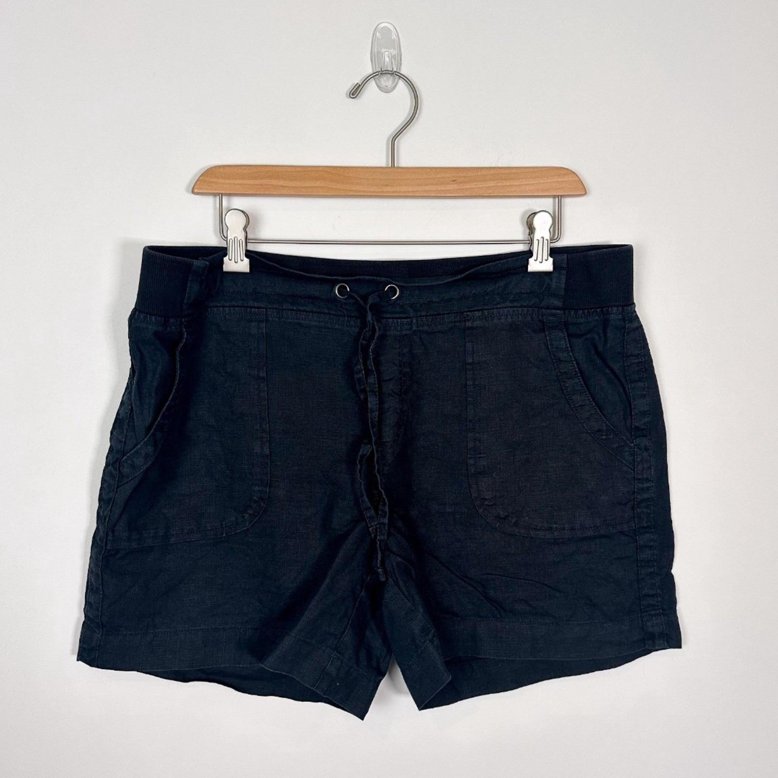Athleta Women's Black Linen Shorts Size 14 Elastic Waist Drawcord 5"