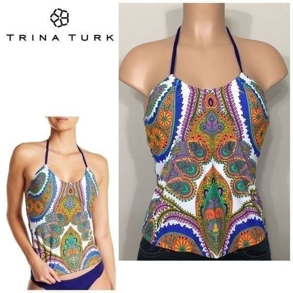 Trina Turk multi print tankini top. Size 6. New