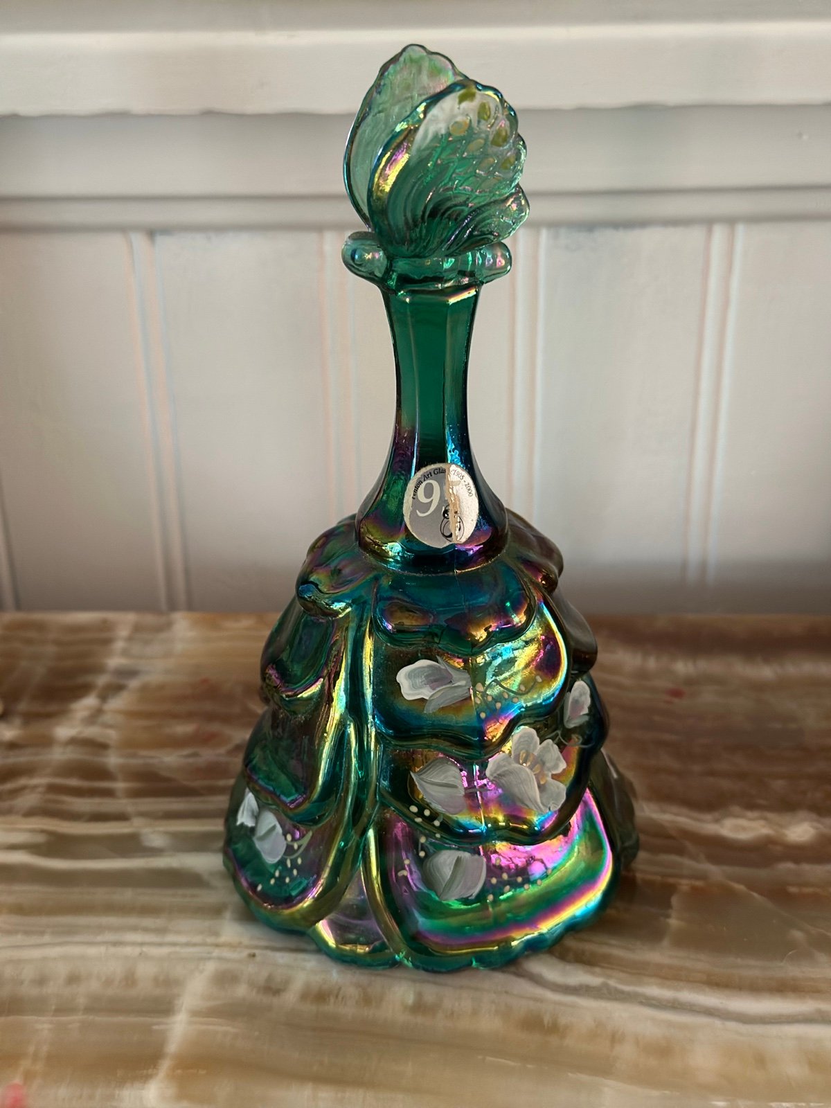 HTF 95TH FENTON ART GLASS LIMITED EDITION #56/1950 GREEN BUTTERFLY FLORAL BELL