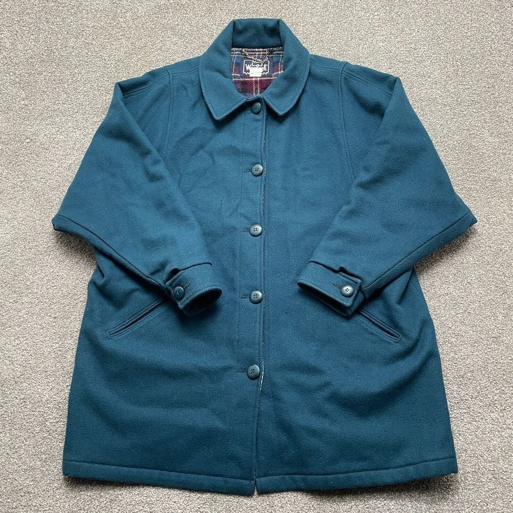VINTAGE Woolrich Jacket Adult XL Extra Large Blue Overcoat Long Wool Lined