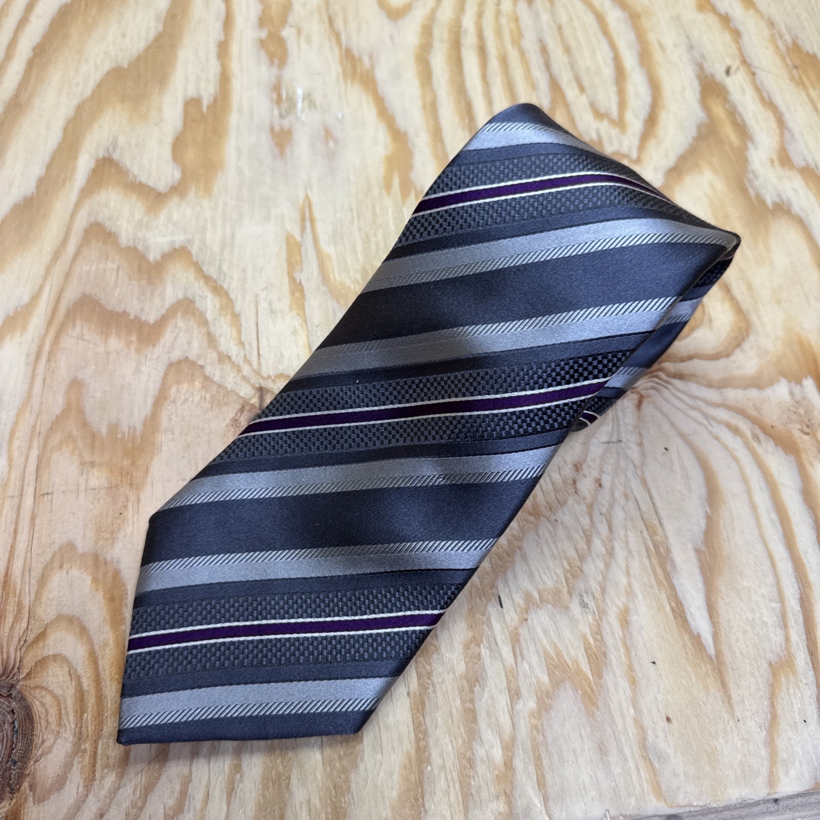 Donald J Trump Neck Tie Gray Purple Stripe Gold Bar Regimental Necktie Classic