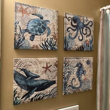 Bathroom Wall Art Beach Decor Ocean Sea Turtle Octopus Canvas Pictures