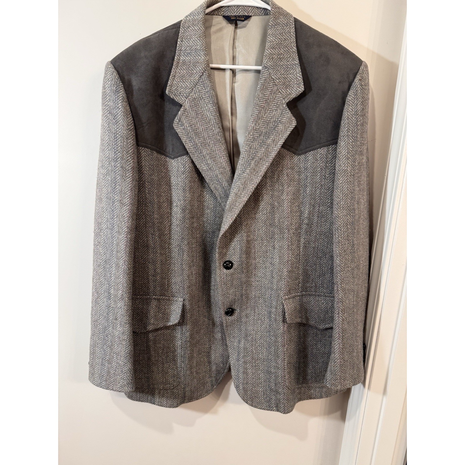 Vintage Pendleton Gray Virgin Wool Western Elbow Patch Academia Blazer sz 48