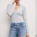 Good American Ribbed Henley Bodysuit Heather Grey Long Sleeve Button Large Sz 3