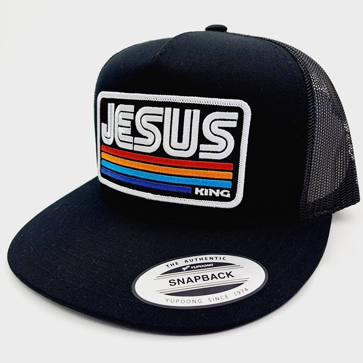 Retro Style Jesus Christ King Embroidered Patch Mesh Flat Bill Hat Cap Religious