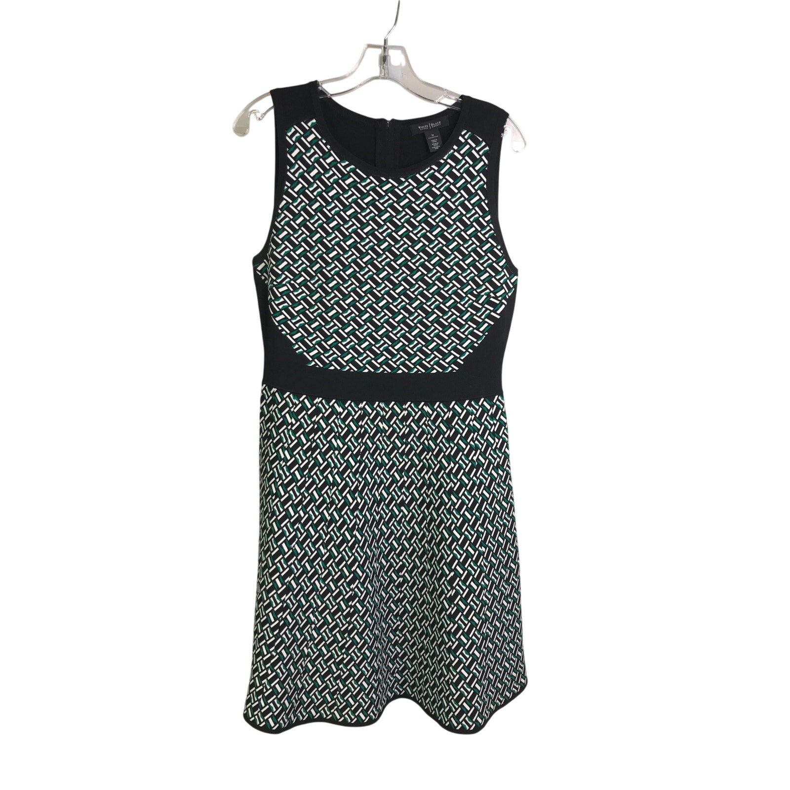 White House Black Market Dress Wmn Sz M Jacquard Knit Sleeveless Flare Geo