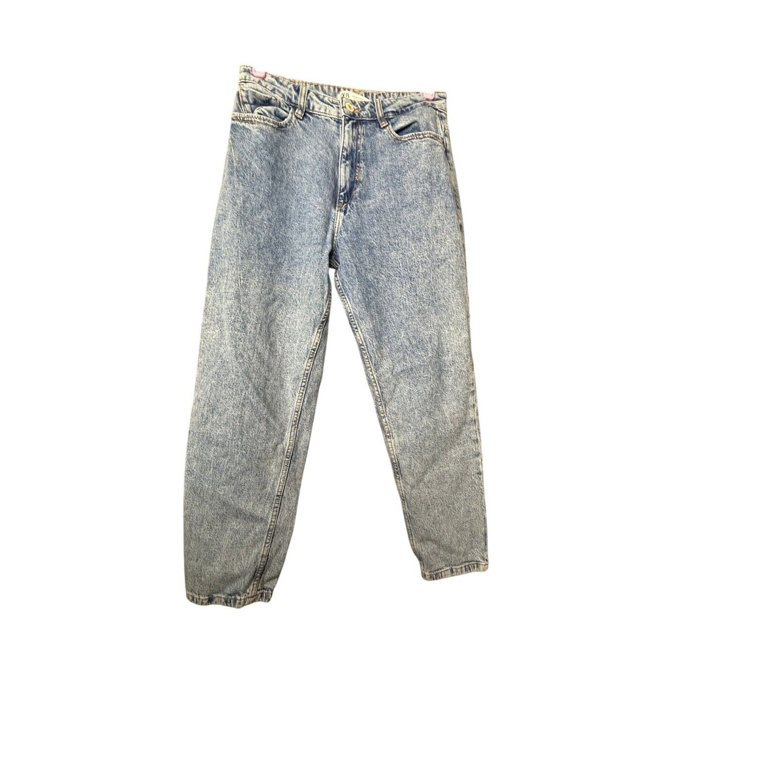 Zara 90's Mom Jeans Acid Wash High Waist Denim Relaxed Fit Blue Size 6