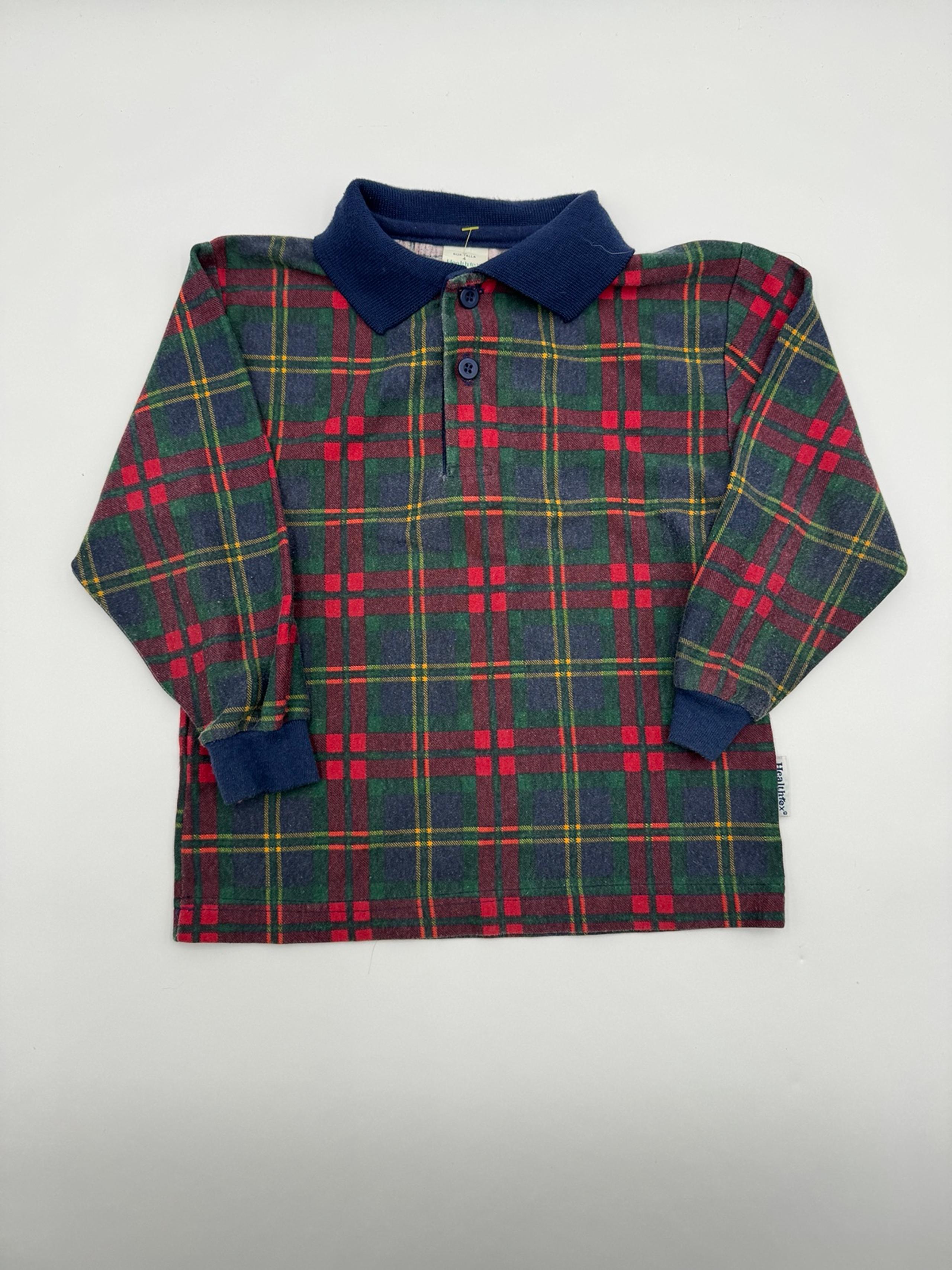 Vintage Retro HealthTex Plaid Long Sleeve Polo