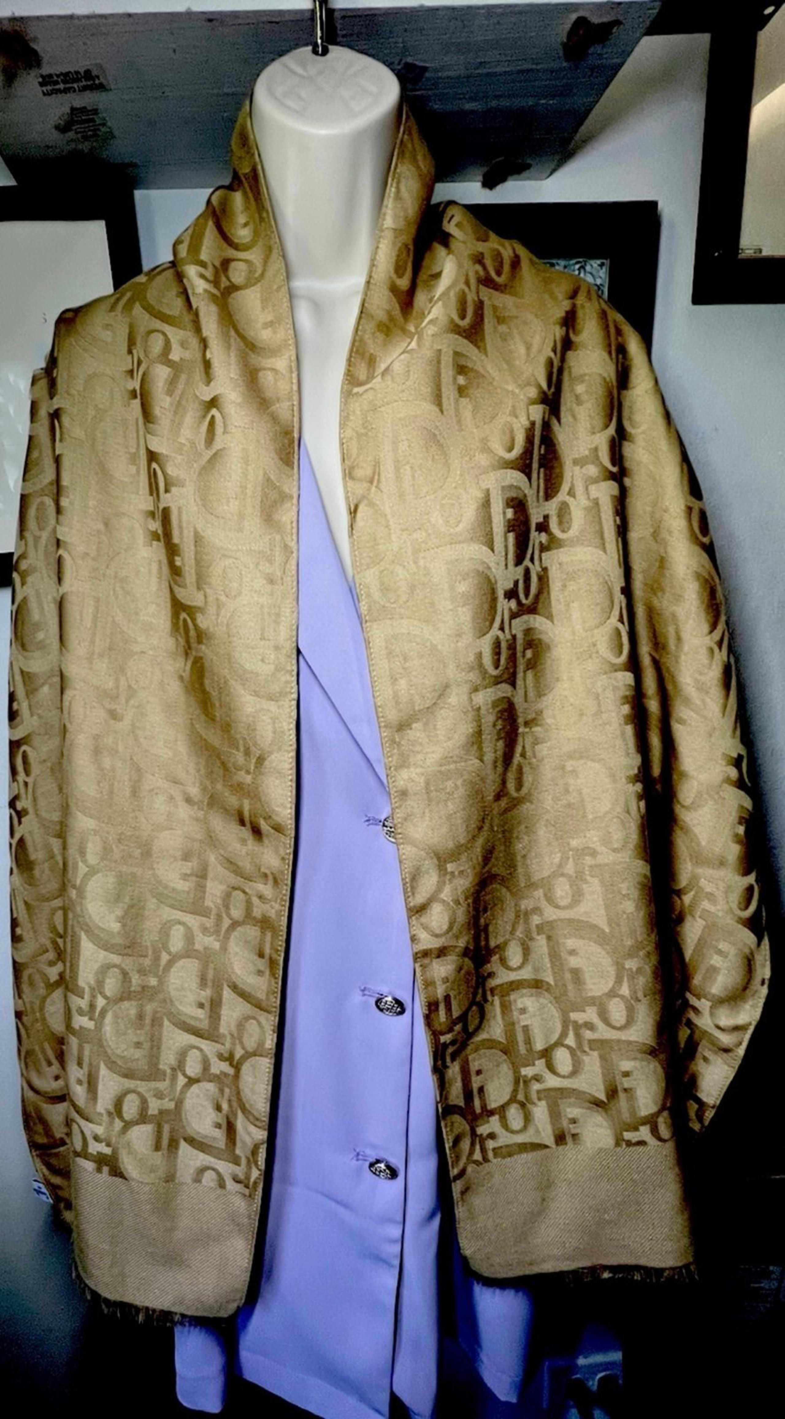 Auth Christian Dior Stole Shawl Scarf 35%Silk; 65%Wool