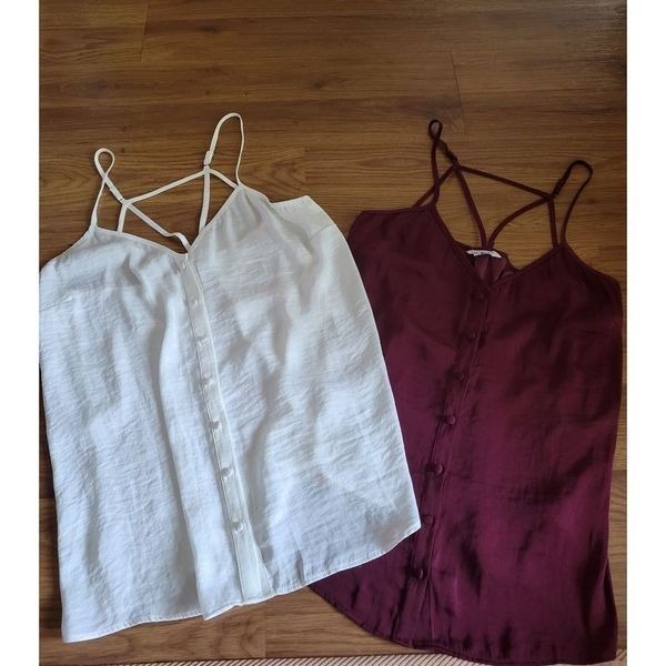 Naked Zebra Button-down Strappy Tanks White Maroon/Burgundy Strappy Size Small