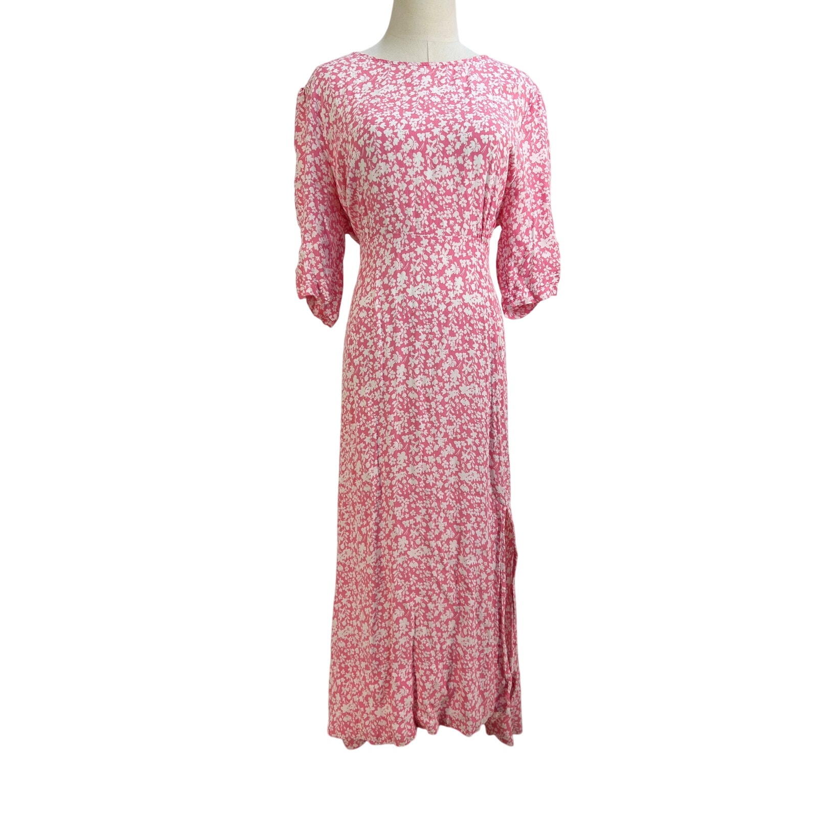 Olivia Bonas Two Tone Ditsy Floral Pink Midi Dress