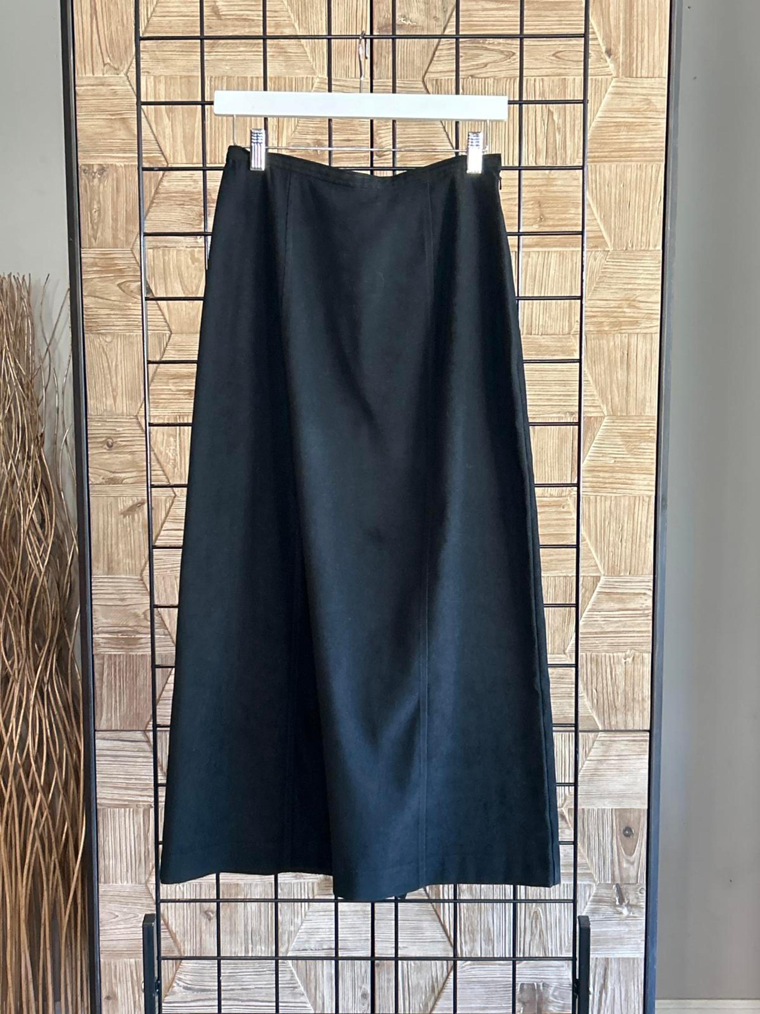 L.L. Bean Vintage Womens Skirt Size 6 Black Faux Suede Maxi Back Slit Minimalist