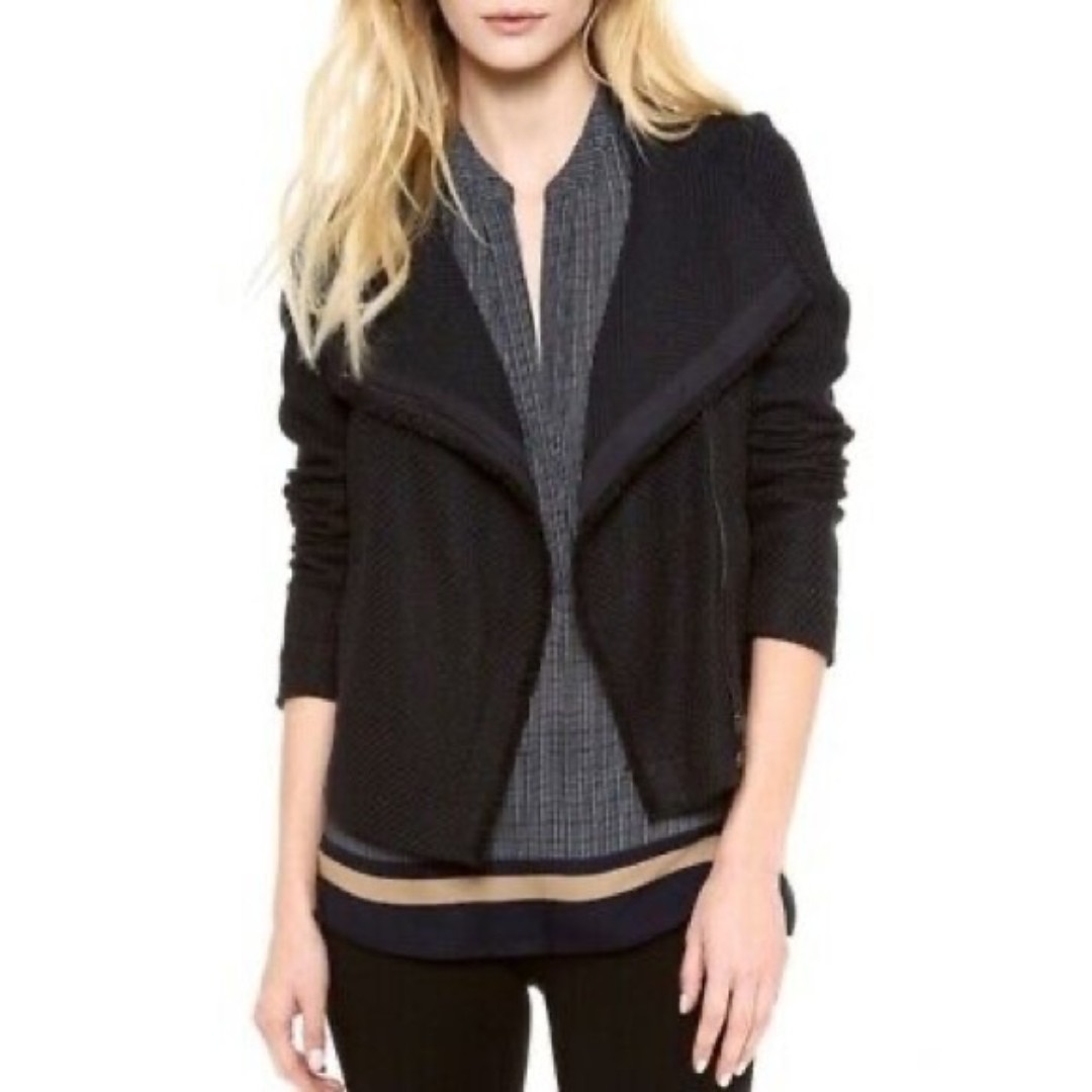 Vince Frayed Edge Cotton Blend Scuba Moto Jacket Black Size Small Designer