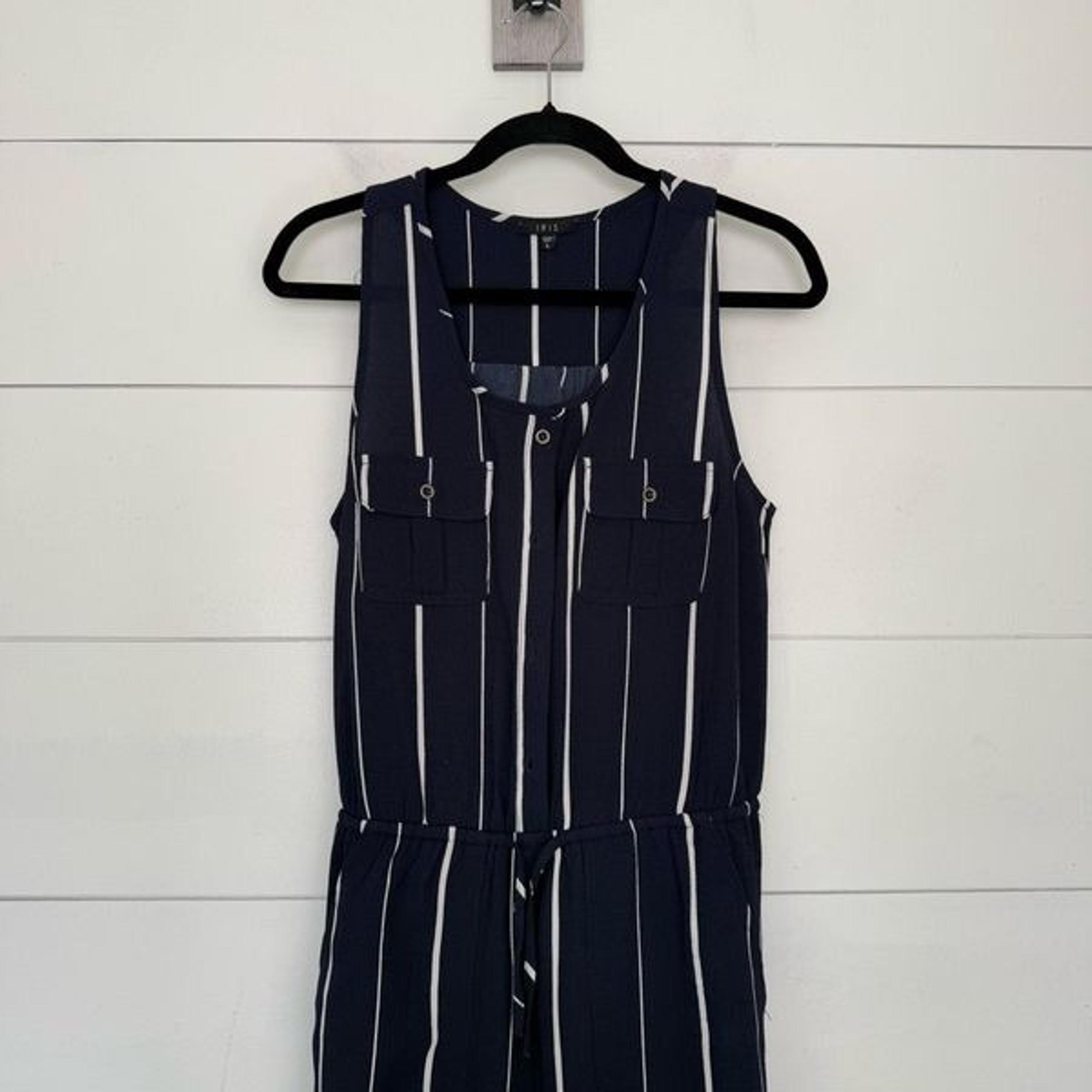 Iris Women’s Large Navy White Striped Jumpsuit