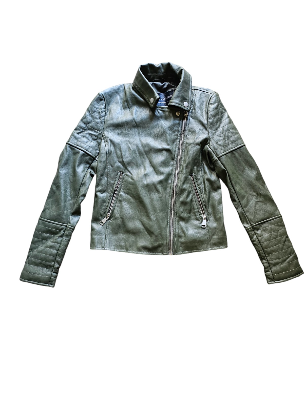 Bagatelle Faux Leather Olive Green Biker Jacket Size Xs