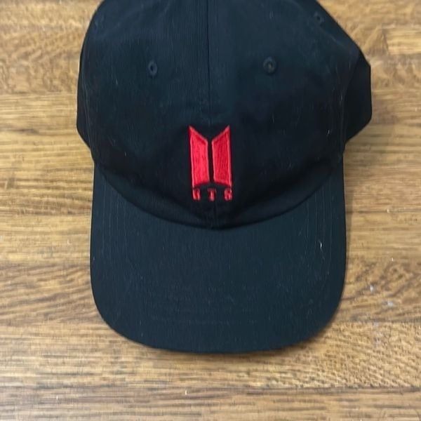 The Classics Yupoong Mens Black 100% Cotton Buckle BTS Logo Hat Cap Adjustable