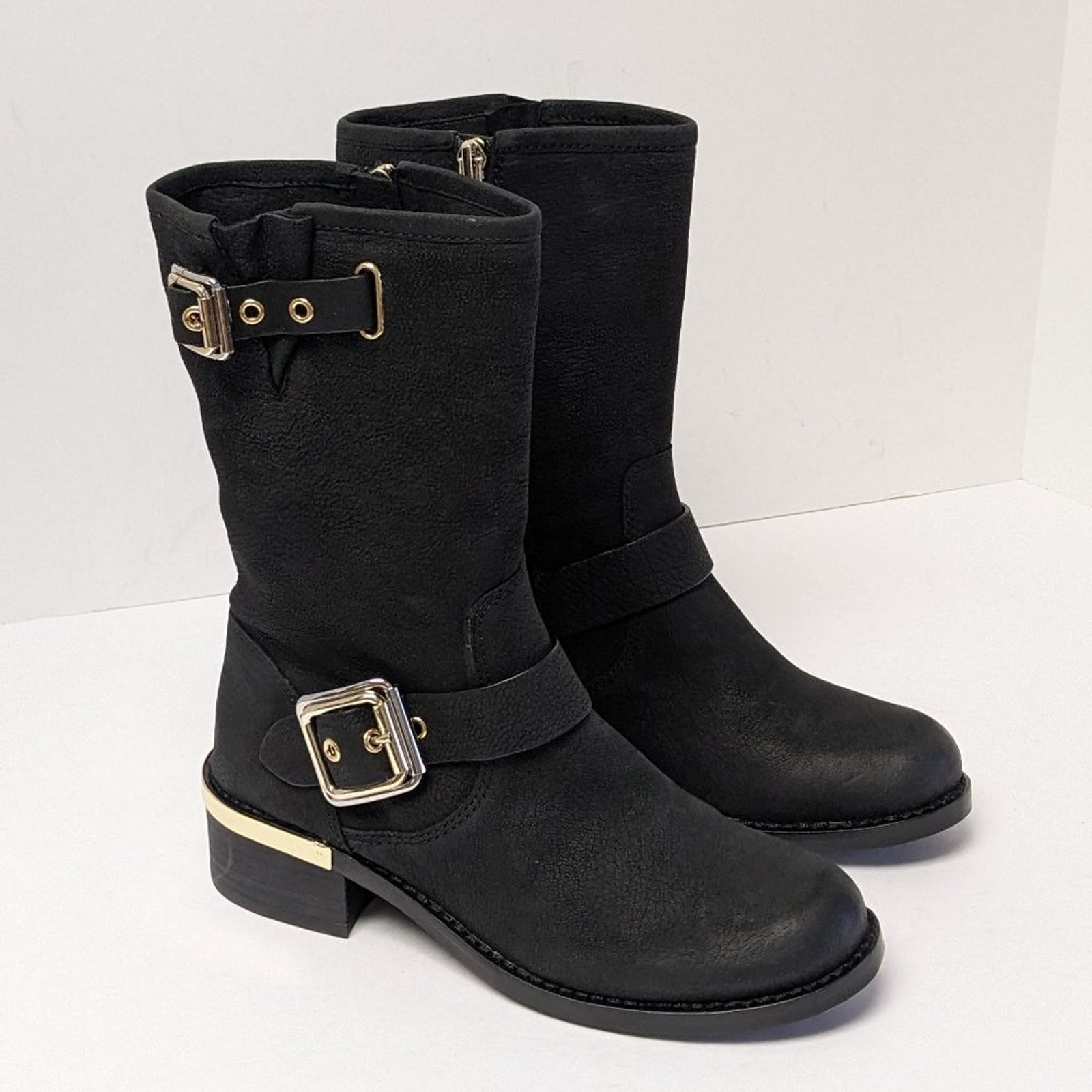 Vince Camuto Windy Motorcycle Boots, Black Leather, Women's 5.5 M