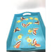 Gorgeous Handpainted Teal Wooden Serving Trays Featuring Butterflies Handles